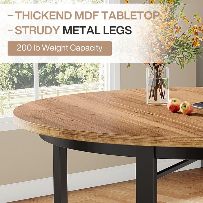 Круглий обідній стіл Tribesigns для 4-6 осіб, кухонний стіл 118,5 см, обідній стіл з суцільними металевими ніжками, круглий обідній стіл для їдальні, кухні