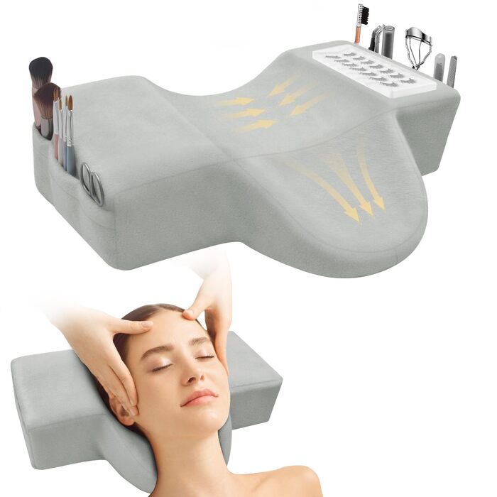 Подушка для нарощування вій CGBE U-подібної форми подушка для шиї для нарощування вій, ергономічна подушка для підтримки шиї, фланелева подушка для вій для використання вдома та в салонах краси. Сіра.