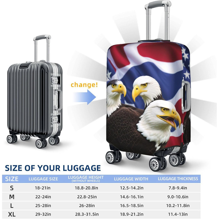 Чохол для валізи Орел і американський прапор, міцний захист для багажу розміру XL (для валіз 45,7 - 81,3 см), чорний