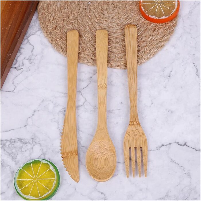 Загальний 1 набір бамбукових столових приборів для подорожей, виделка, ніж, ложка, багаторазові кухонні інструменти з дерева