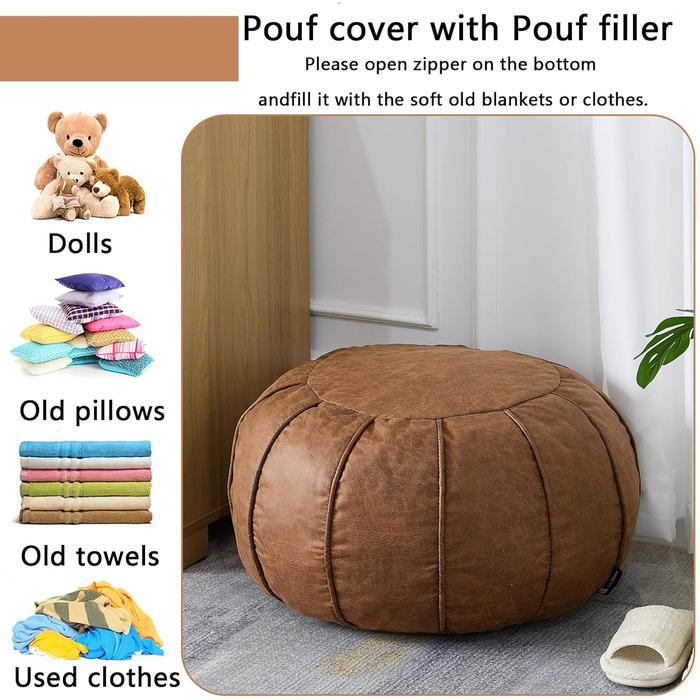 Пуф Louis Donn без м&39якої круглої форми, надзвичайно м&39який чохол для пуфа ручної роботи зі штучним декором, рішення для зберігання, підставка для ніг, пуф-сидіння або балконний офісний інтер&39єр (коричневий)