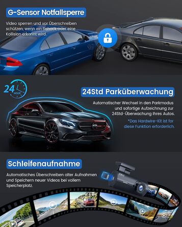 Відеореєстратор автомобільний передній, 2.5K 1600P WiFi автомобільна камера 170 ширококутна міні передня камера для автомобілів, W