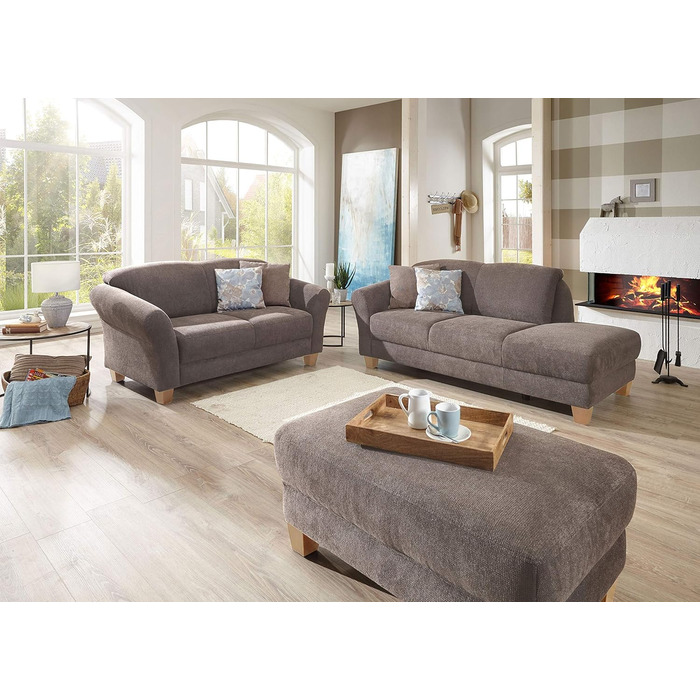 Шезлонг CAVADORE Gootlaand, шезлонг з пружинною серцевиною та лівим підлокітником у стилі кантрі, 194 x 84 x 91 см, коричневий, лівий підлокітник, ніжки натуральний паризько-сірий колір