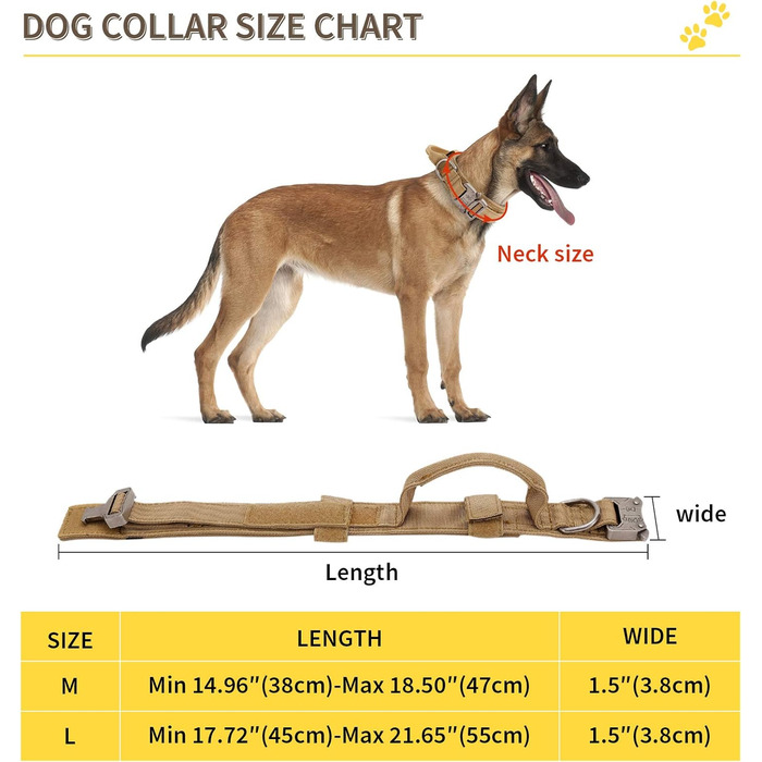 Тактичний нашийник для собак G-raphy, військовий стиль, регульований, нейлон, з контрольною ручкою (L, коричневий)