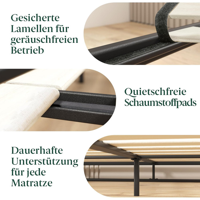 Ліжко Zinus Trisha каркас 140x200 см - 15 см низький профіль - металеве ліжко 140x200 з дерев&39яною рейковою основою - екологічно чиста упаковка та легке складання - чорний 140 x 200 см мінімалістичний