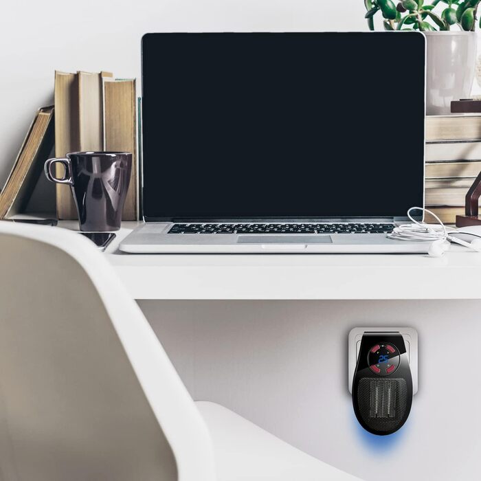 Обігрівач Taurus Tropicano Plug Heater, міні-керамічний, портативний, легкий та компактний, бездротовий вентилятор-обігрівач, програмований термостат, 2 рівні потоку, режим охолодження, 500 Вт, пластик, чорний