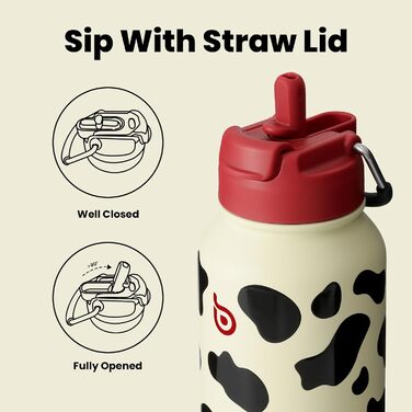 ПЛЯШКА ПЛЯШКА Пляшка для води з нержавіючої сталі 1 л з трубочкою герметична ізольована пляшка для спорту та тренажерного залу, з відділенням для таблеток, без BPA, з подвійними стінками (у формі корови)