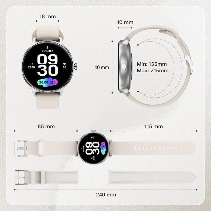 Розумний годинник для чоловіків та жінок, круглий, 1,27-дюймовий AMOLED-розумний годинник з функцією телефону, фітнес-годинник з монітором серцевого ритму, монітором SpO2, монітором сну, крокоміром, 120 спортивних режимів, водонепроникний IP68, сумісний з