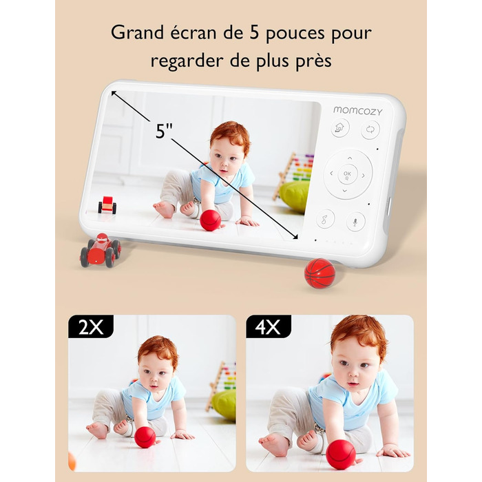 Монітор для дітей з 2 камерами 5 дюймів 1080P розділений екран Відео Монітор для дітей із вбудованим ширококутним обєктивом, з кам