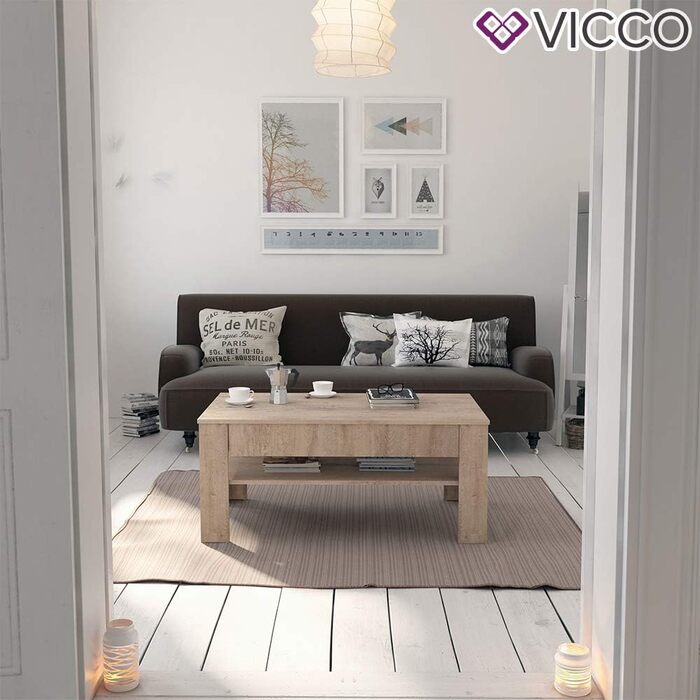 Журнальний столик Vicco Milan, стіл для вітальні з шухлядою, Сонома, 92,2 x 65 см