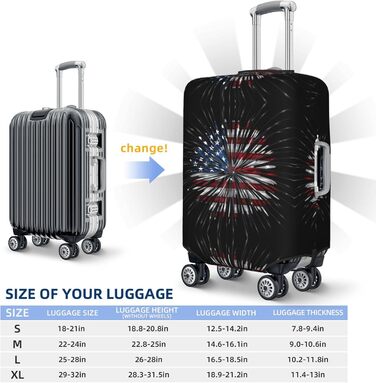 Чохол для валізи Пілотний кокпіт, захист від пилу та подряпин, принт Американський прапор та феєрверк, розмір 90