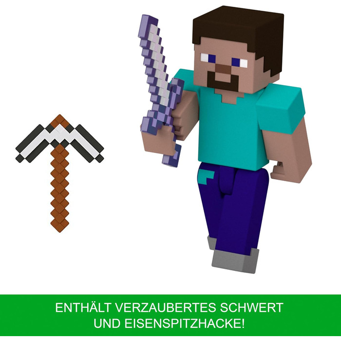 Фігурки та аксесуари Mattel Minecraft, точно в масштабі, приблизно 8 см заввишки, з піксельним дизайном (фігурки можуть відрізнятися) HTN05