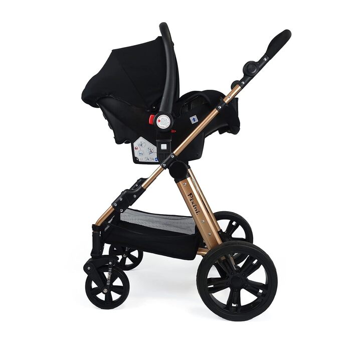 Коляска Pixini Arizona 3 в 1 зі штучної шкіри золото/чорний, з пакетом аксесуарів