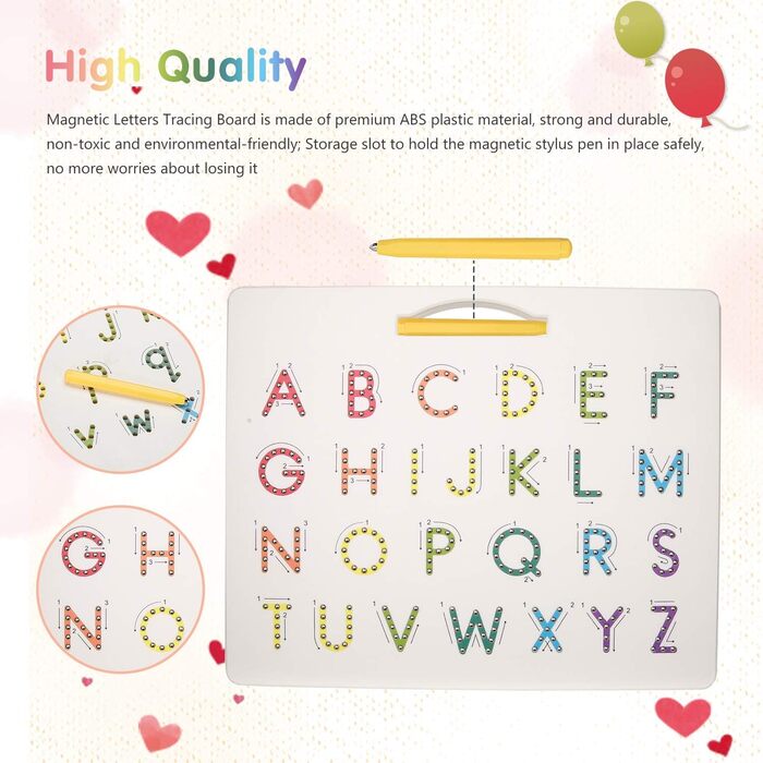 Магнітна дошка в тон шкіри з ручкою для малювання, магнітною дошкою з таблицями великих і малих літер - набір для навчання алфавіт
