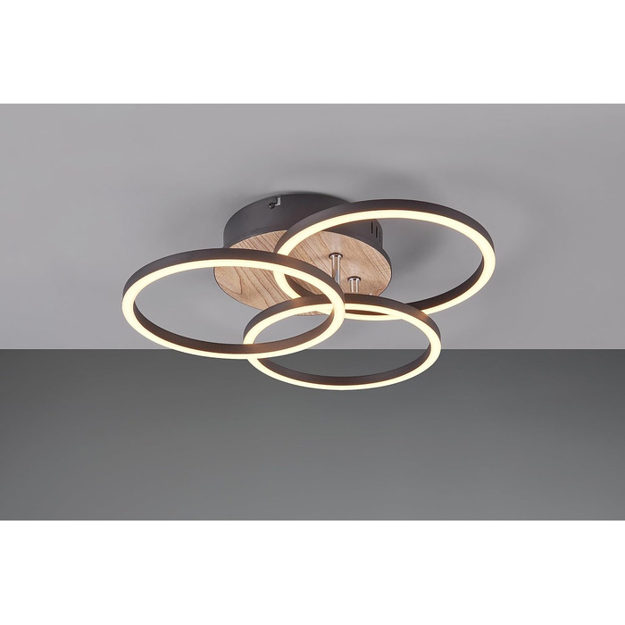 Стеля LED-світильник Reality Circle R62823135, матовий чорний метал та імітація дерева, 27 Вт, з пультом, димером, зміною кольорів та нічним світлом