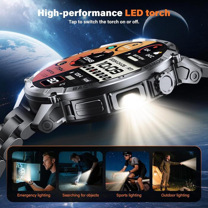 Чоловічий смарт-годинник із функцією телефону, 1,7-дюймовий сенсорний екран, підсвічування, 100 днів у режимі очікування, понад 120 спортивних режимів, пульс, SpO2, монітор сну, водонепроникність IP68, фітнес-трекер, сумісний з Android/iOS (сталевий ремін