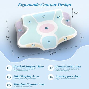 Подушка для шиї, подушка з піни з ефектом пам&39яті, ергономічна ортопедична подушка для голови, подушка з в&39язкопружної піни для сну на боці, на спині та на животі, подушка для підтримки шиї, подушка з піни з ефектом пам&39яті, 60x38x12 см