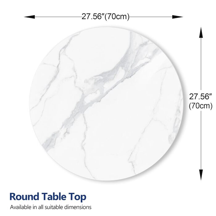 Кругла стільниця ZL ZELing 70 см з білого спеченого каменю - підходить для цілорічного використання, в приміщенні та на вулиці, для обідніх, кавових та журнальних столиків Ø70 см