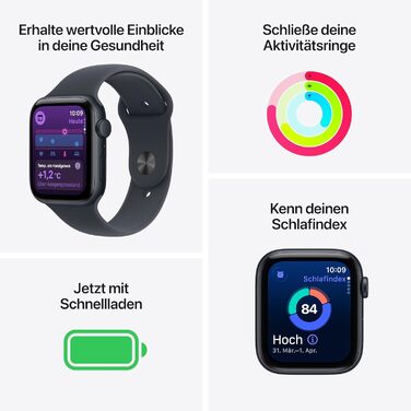 Розумний годинник Apple Watch SE 3 GPS 44 мм з алюмінієвим корпусом кольору Midnight та спортивним ремінцем кольору Midnight (M/L). Фітнес-трекер та трекер сну, пульсометр, завжди ввімкнений дисплей, водонепроникність. M/L - підходить для зап&39ясть обхва
