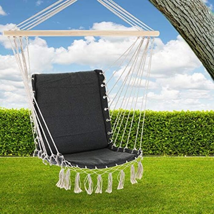 Підвісне крісло DETEX Вантажопідйомність 150 кг Подушка сидіння Макраме Вулична/Приміщень Підвісна гойдалка Підвісне крісло Підвісна гойдалка Крісло-гойдалка Сіре