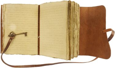 Шкіряний щоденник з лінованим папером з рваними краями 20,3 x 15,2 см та вінтажним блокнотом для ключів/ручної роботи/оброшурованим щоденником для чоловіків та жінок (8 x 6, коричневий) 8 x 6 коричневий