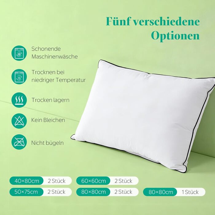 Пухові подушки преміум-класу APSMILE 40x80 (2 шт.) Зовнішній наповнювач 90 білого пуху Внутрішній наповнювач суміш пера Ергономічний дизайн для максимального комфорту Чохол з м&39якої органічної бавовни Вага наповнювача 730 г кожна, 40x80 см (2 шт.), біли