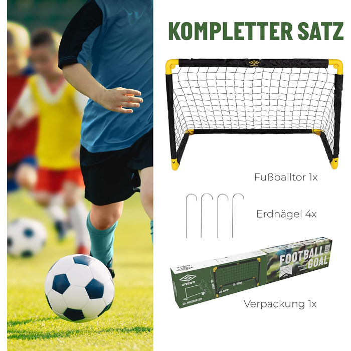 Футбольні ворота Umbro - Футбольні ворота 90 x 59 x 61 см - Складані футбольні ворота - Футбольні ворота для саду, дітей та дорослих - Футбольне тренувальне обладнання для використання в приміщенні та на вулиці - Метал - Чорний/Жовтий