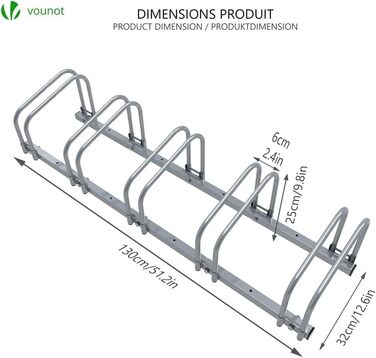 Велосипедна стійка VOUNOT, на 5 велосипедів, підлогове та настінне кріплення, підставка з кількома підставками, срібло