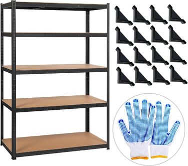 Міцний стелаж 180x120x60 см Система стелажів Регульовані полиці Безболтовий стелаж 875 кг Полиця 5 МДФ панелей Полиця для зберігання Полиця для підвалу Полиця для гаража Чорний 180 x 120 x 60 см, 2 шт.