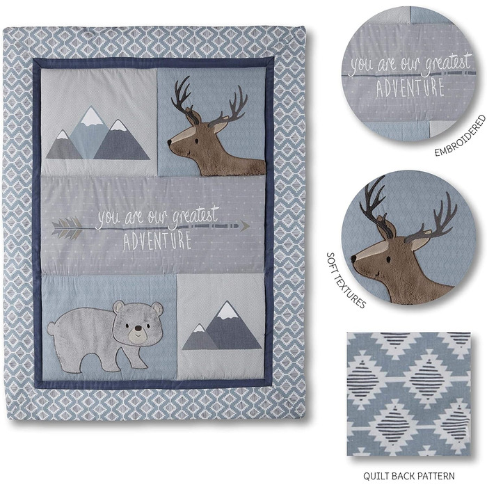 Комплект постільної білизни в дитяче ліжечко Levtex Baby Emerson, темно-синій, блакитний, сірий і коричневий, пригоди тварин, 4 пр