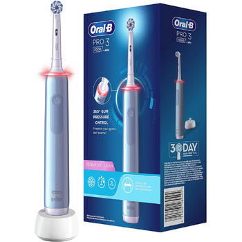 Електрична зубна щітка Oral-B PRO 3 3000 Sensitive Clean, з 3 режимами чищення, включаючи чутливий і візуальний контроль тиску на 360 для догляду за зубами, розроблений Braun, blau Blau Single