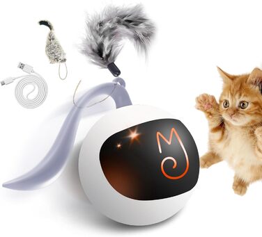 Іграшка для котів Migipaws, електрична рухома кулька, плюшеві миші та пір&39я як додаткові іграшки, інтелектуальна автоматична дражнилка N в 1 для домашніх тварин, що перезаряджається через USB (білий колір)