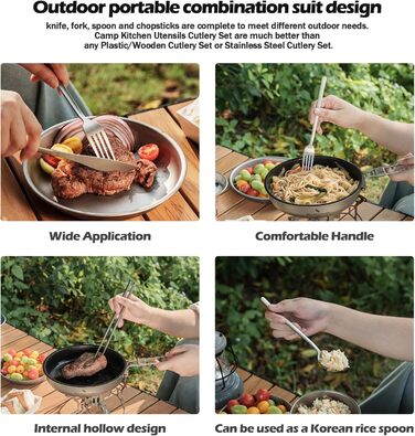 Набір титанових столових приборів для кемпінгу, вулиці з довгою ручкою, ложка, виделка, ніж, універсальний металевий посуд, щоденне використання, дорожнє начиння Ti1055T Ti1055t Набір ложок, виделок та ножів