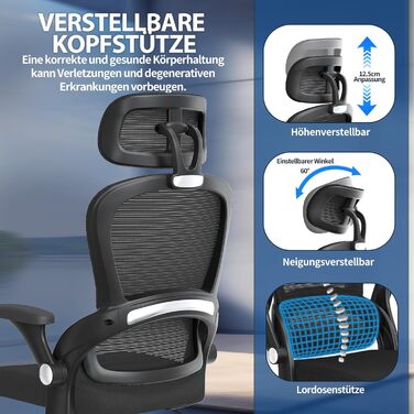 Ергономічне офісне крісло TRALT, до 150 кг, сітка, чорний