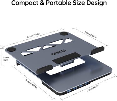 Алюмінієва підставка для ноутбука з USB-C док-станцією 6-в-1, HDMI 4K60Hz, 4*USB3.0, 100W PD, сумісна з MacBook Pro/Air, iPad Pro, XPS, Thinkpad