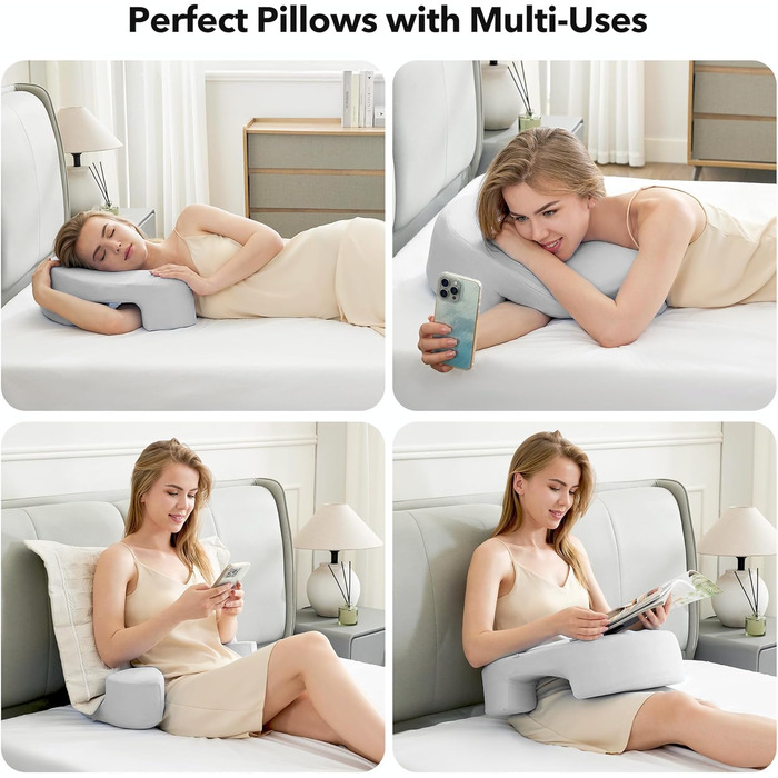 Ергономічна подушка для сну на боці з проймою Ортопедична подушка з піни з пам&39яттю форми для підтримки шиї та плечей Подушка для сну на боці, спині та животі Чохол, який можна прати, сірий