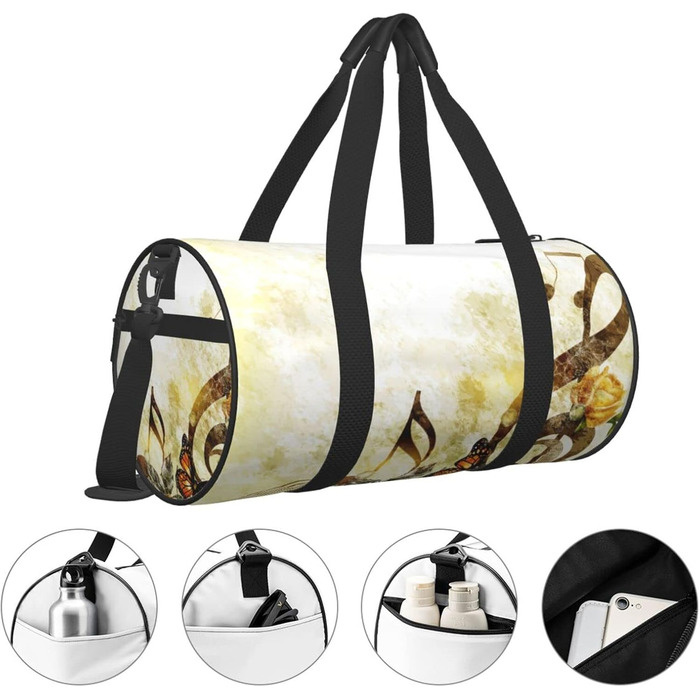Дорожня сумка-циліндр Музична троянда, романтична спортивна сумка для чоловіків та жінок, сумка-мішок, спортивна сумка