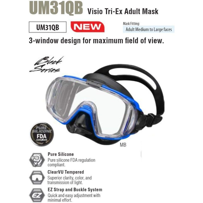 Набір для сноркелінгу TUSA Visio Travel - маска для дайвінгу, суха трубка, ласти, сумка, дорослий розмір L (40-46), синій