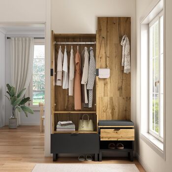 Шафа для одягу KecDuey з лавкою для взуття та подушками, шафа для передпокою, вішалка для аксесуарів спереду, висувні ящики та рег