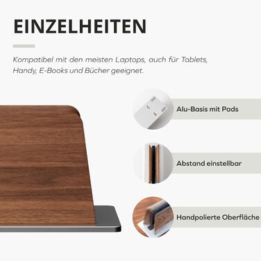Підставка для ноутбука з дерева та алюмінію Muso - вертикальна. Компактний регульований тримач для MacBook Pro/Air, iPad, Samsung, планшетів та ноутбуків.