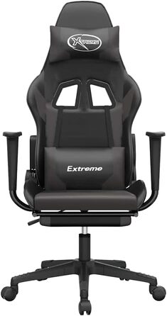 Геймерське крісло з підставкою для ніг, ергономічний дизайн, зручне комп&39ютерне крісло, обертове, для тривалих ігрових сесій. З підставкою для ніг, чорно-сірий колір.