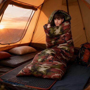 Спальний мішок для дорослих Теплий для кемпінгу Портативний та теплий спальний мішок - для піших прогулянок, трекінгу, виживання, зими та осені, автомобільних подорожей, камуфляжу