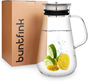 Кавоварка 3-в-1 buntfink MultiPitcher для холодного заварювання кави Графин скляний 1,5 л Графин для води з кришкою з нержавіючої сталі Кавоварка для холодного заварювання кави та чаю Без пластику