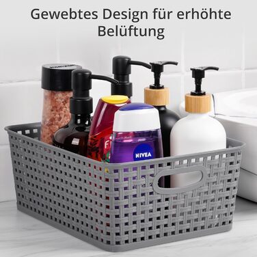 Пластикові кошики для зберігання Winter Shore, сірі 4 шт. - плетені дизайнерські кошики для зберігання речей у шафах, на кухонних полицях, під раковинах, у пральнях, спальнях, ванних кімнатах - 29 x 22,5 x 12 см