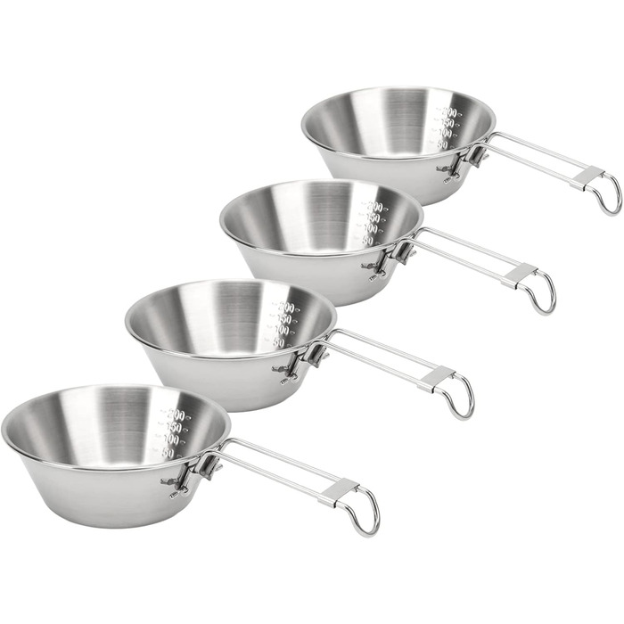 Кемпінгове начиння CHICIRIS, миски з нержавіючої сталі 304 зі складними ручками, легкий портативний набір мисок із 4 предметів для походів та подорожей