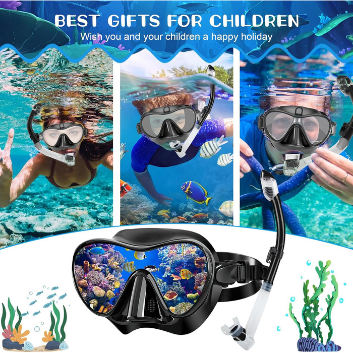 Набір для сноркелінгу, Набір для сноркелінгу для дорослих, Маска для сноркелінгу, Маска для сноркелінгу для дорослих, Маска для дайвінгу, Окуляри для дайвінгу з трубкою, Окуляри для дайвінгу для дорослих з трубкою, Чорний