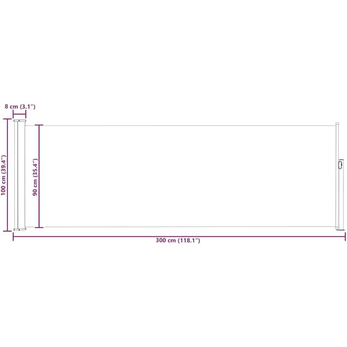 Розсувний бічний тент, сонцезахисний тент, екран для конфіденційності, вітрозахисний екран, бічна рулонна штора, тент для бічної стіни для балкону, саду та тераси, 100x300 см, кремовий