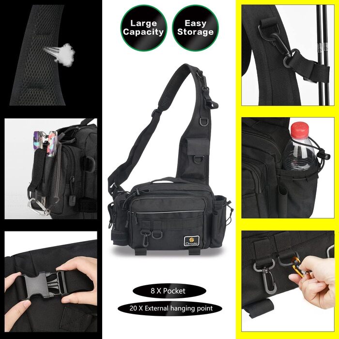 Сумка для рибалки Noosverl Сумка для риболовлі, водонепроникний і зносостійкий водовідштовхувальний рюкзак для риболовлі з 4 карабінами