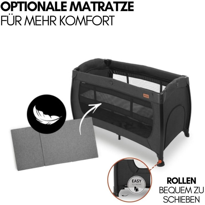Дорожнє ліжечко Hauck Play N Relax Center з пеленальною підкладкою, регульованою висотою та боковим входом - колір Melange Black