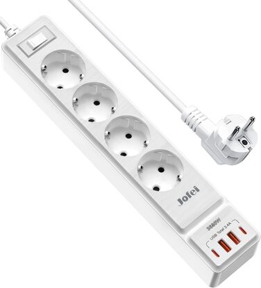 Мережевий фільтр 8 n 1 розетка з USB, 3680 Вт з вимикачем, захист від перенапруги 16А, багатоконтактна вилка з 2 розетками USB C д